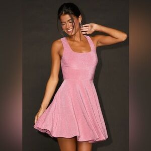 Lulus Best Date Ever Pink Metallic Skater Mini Dress NWT Size Small date night